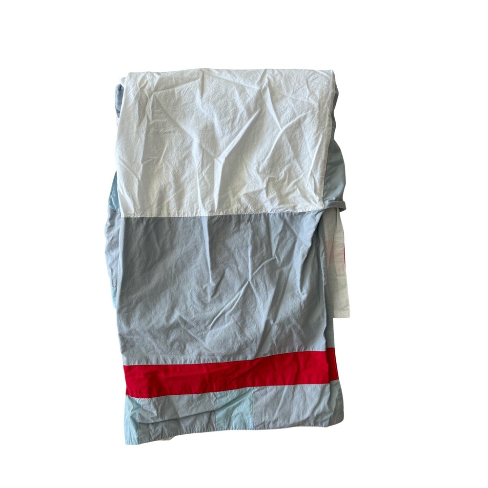 The Land of Nod Kids Cotton Crib Skirt Grey White‎ Blue Red Stripe Colorblock